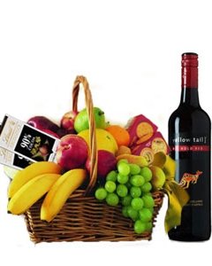 Fruit basket with lindt choco & wine